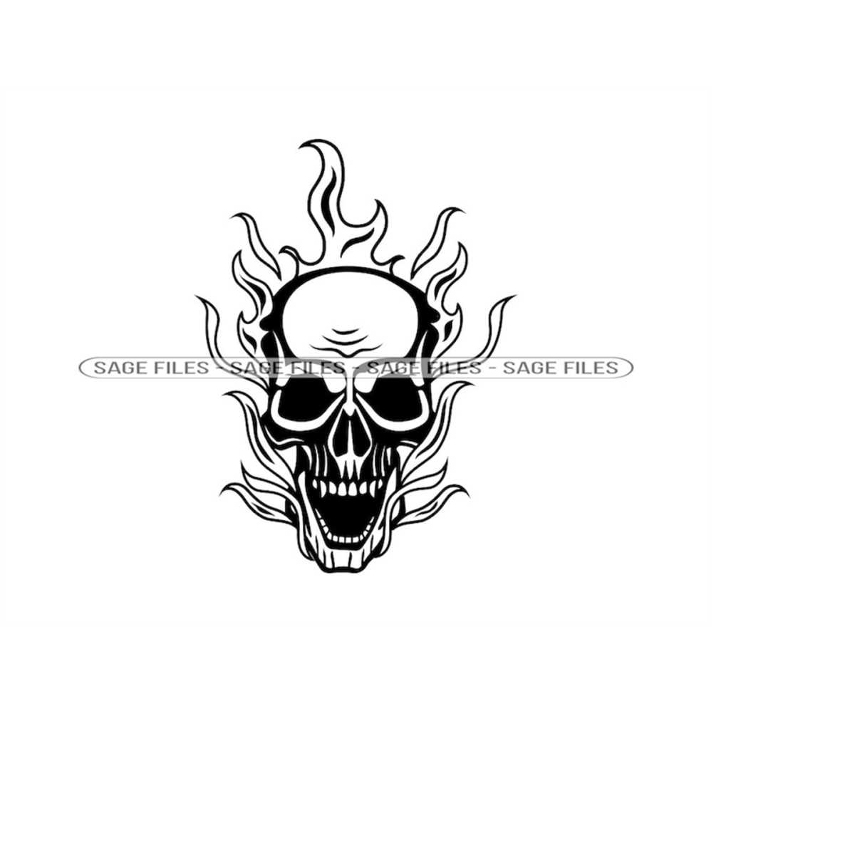 Flaming Skull SVG, Skull Svg, Skull Clipart, Skull Files for Inspire