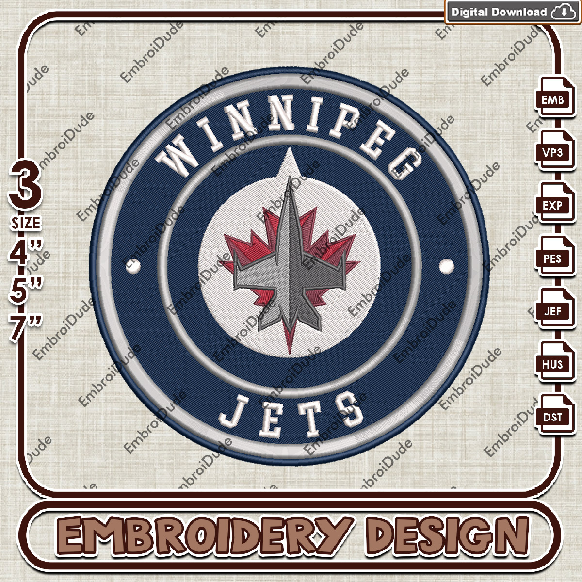 Winnipeg Jets NHL Team Embroidery Design, NHL Logo Embroider Inspire