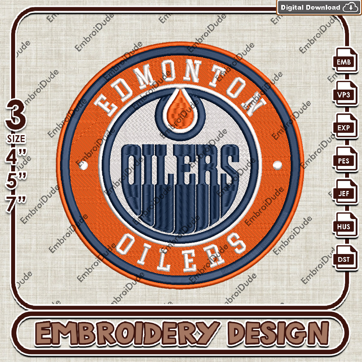 Edmonton Oilers NHL Team Embroidery Design, NHL Logo Embroid Inspire