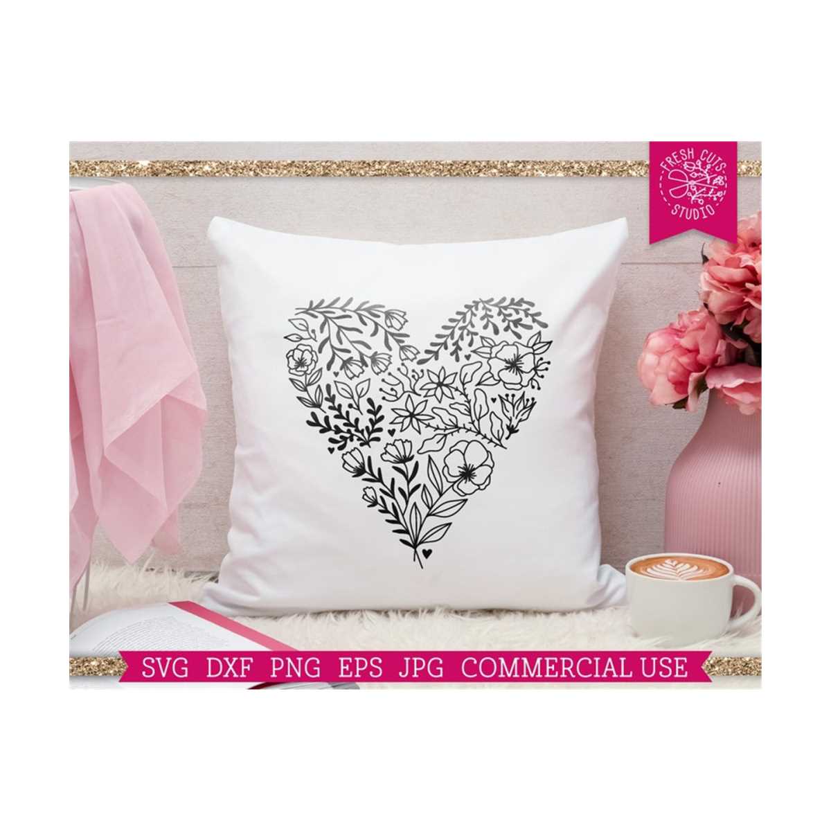 Flower Heart SVG Cut File for Cricut Silhouette, Floral Vale | Inspire ...