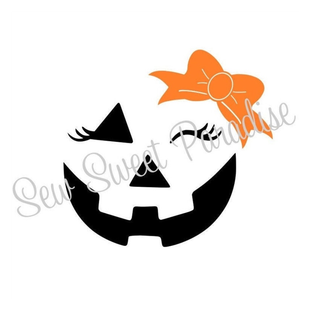 Jack-o-lantern Face Girl Bow SVG, Halloween SVG, Pumpkin SVG | Inspire ...