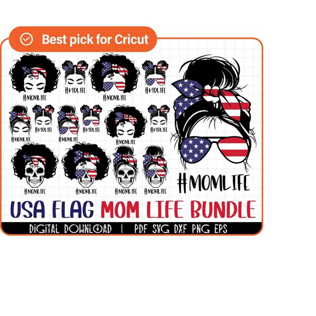 Mom Life Kid Life svg, Messy Bun svg, patriotic svg, distres - Inspire
