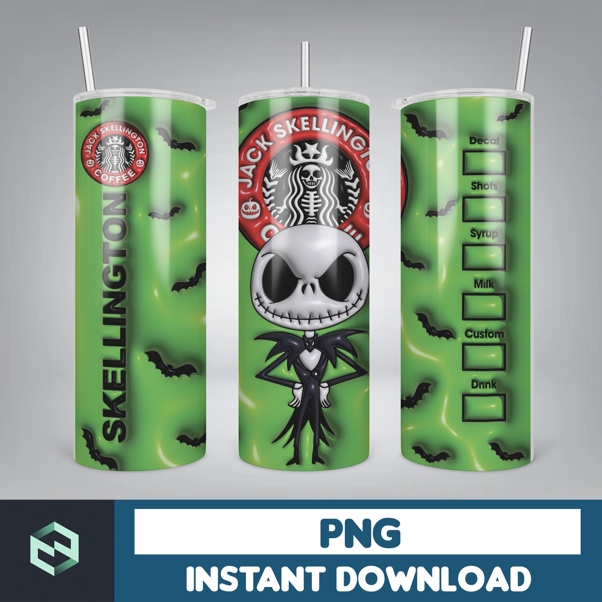 3D Inflated Halloween Coffee Tumbler Wrap PNG, 3D Horror Mov Inspire