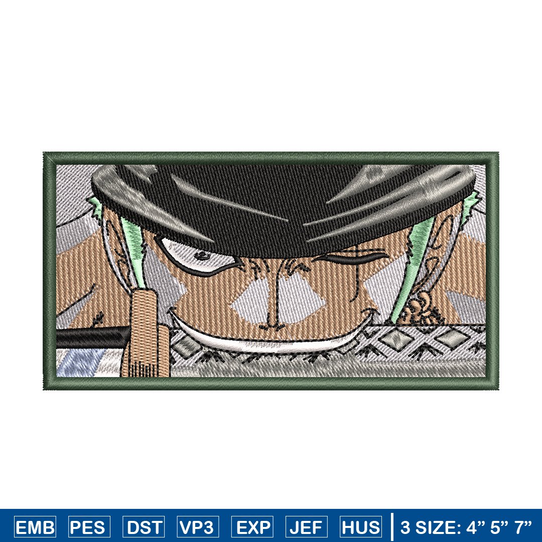 Roronoa Zoro rectangle embroidery design, One Piece embroide Inspire Uplift