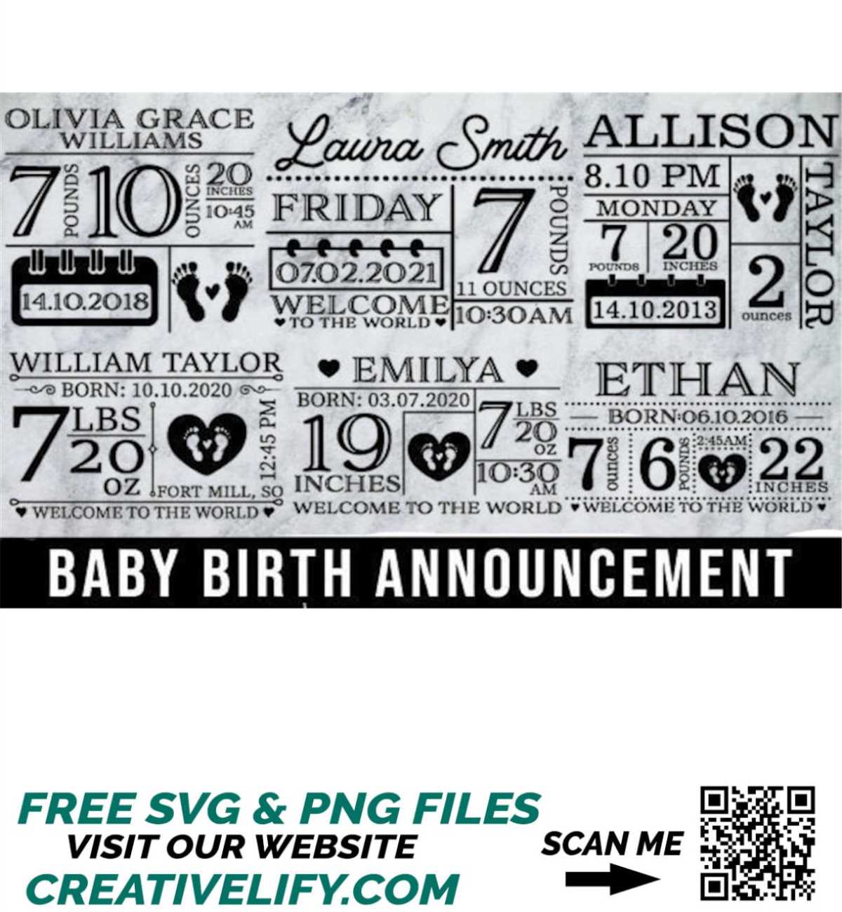 Baby Birth Announcement Svg Bundle Baby Birth Announcement T Inspire