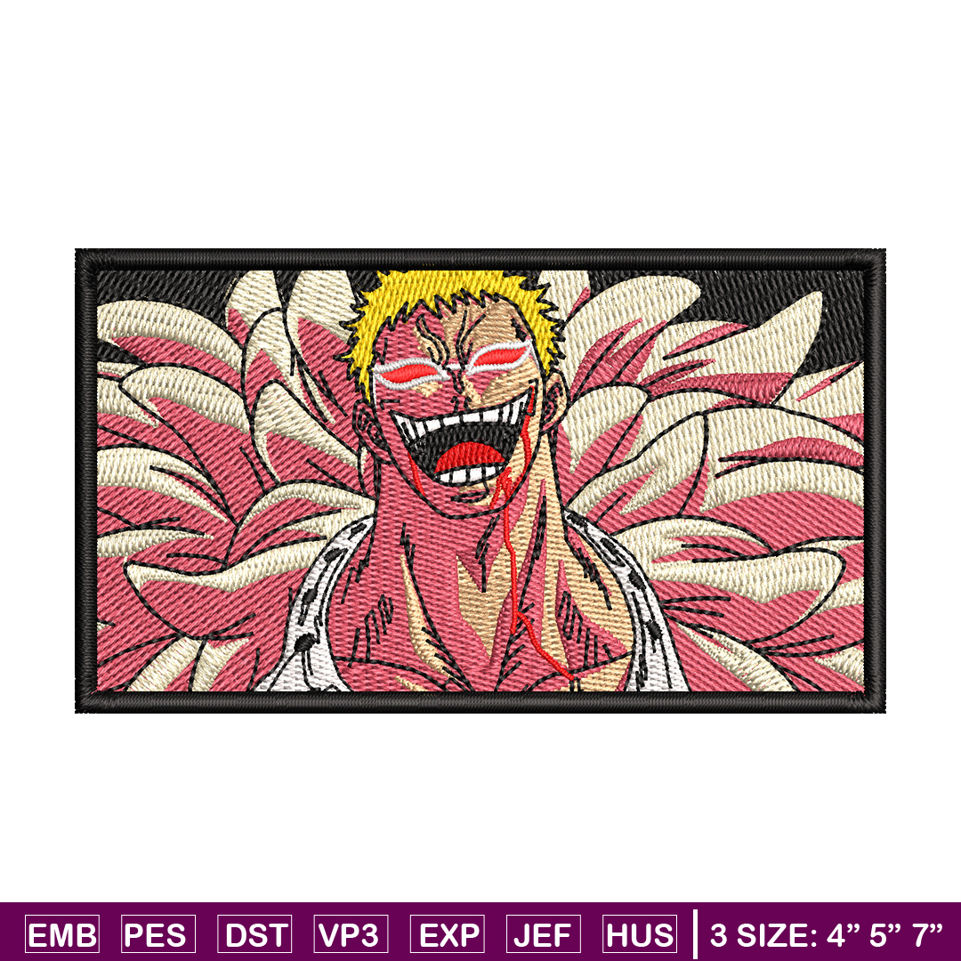 Doflamingo laugh embroidery design, One Piece embroidery, an Inspire