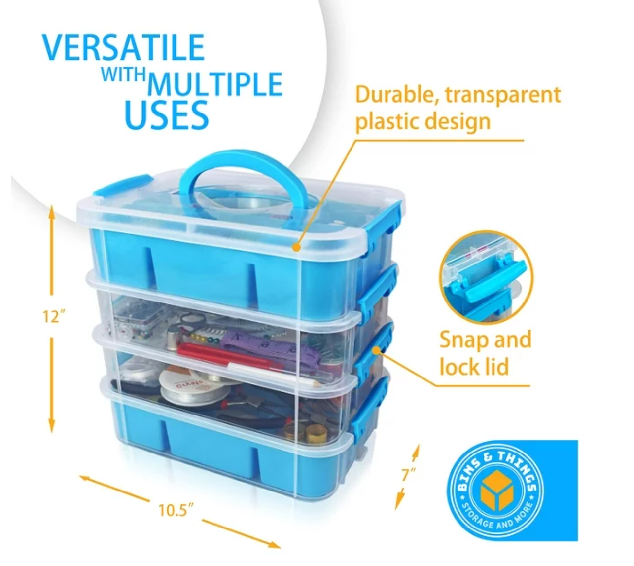 Bins & Things Stackable Storage Container With 2 Trays Blu Inspire