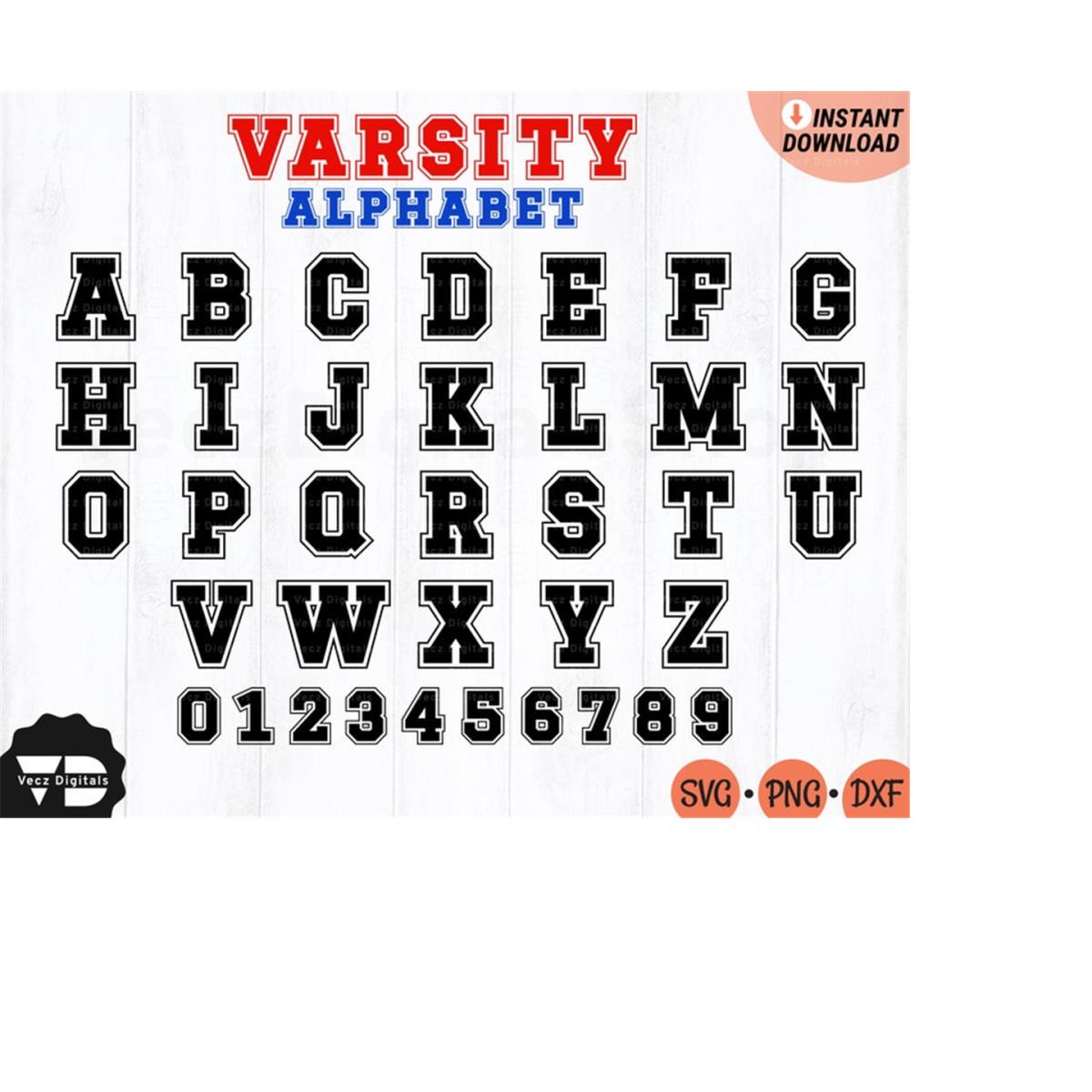 Varsity Alphabet Font SVG, Sports Jersey Numbers SVG, Baseba Inspire Uplift