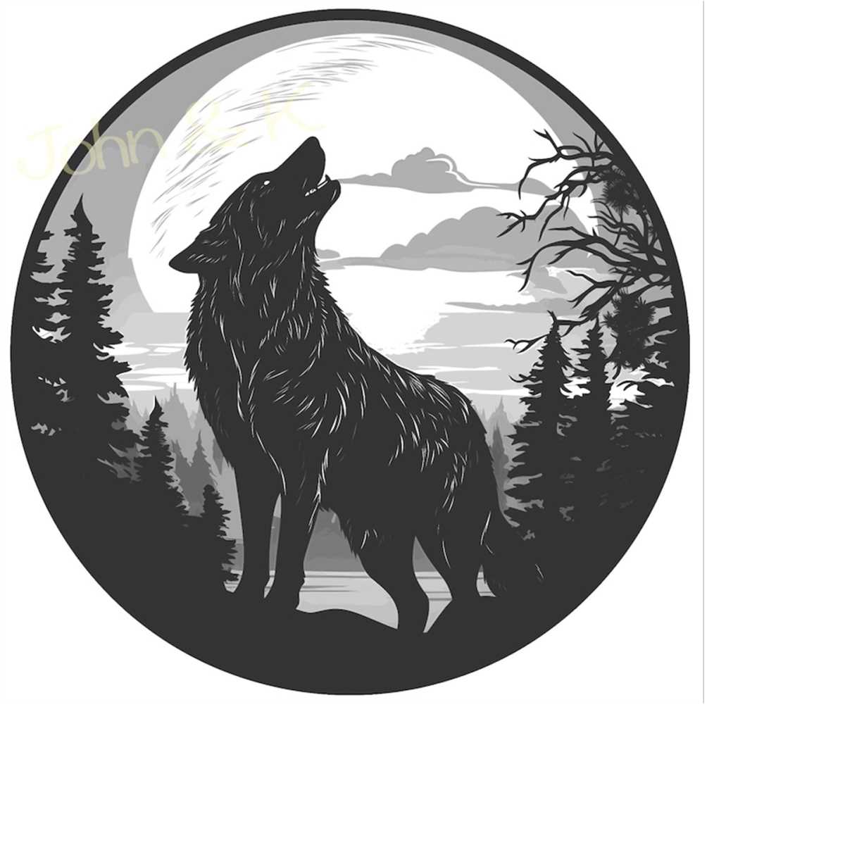 Grey wolf Svg, full moon wolf svg, Alaskan wolf Svg for clot Inspire