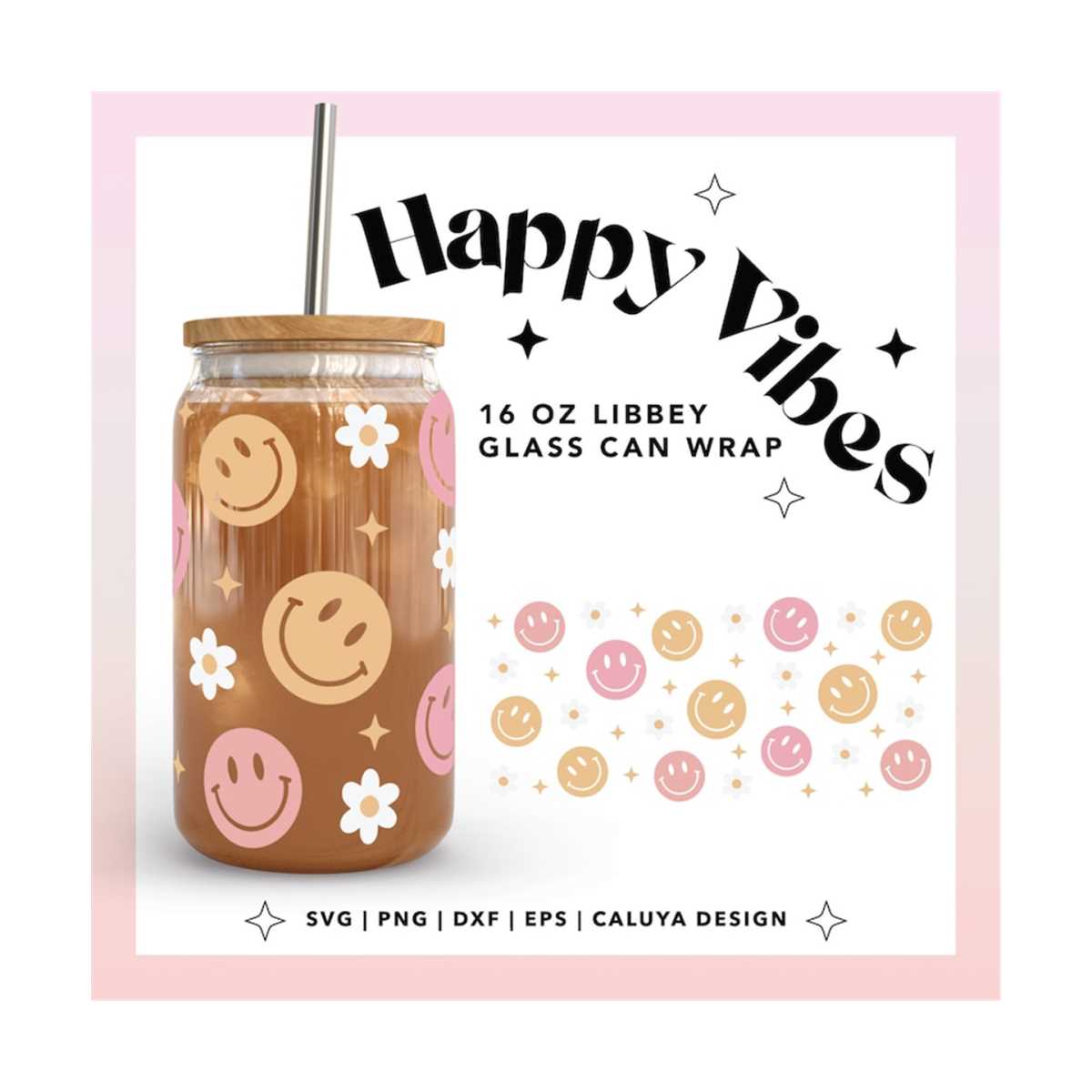 16oz Libbey Can Wrap SVG | Trendy SVG | Smiley Face svg | Gr | Inspire ...