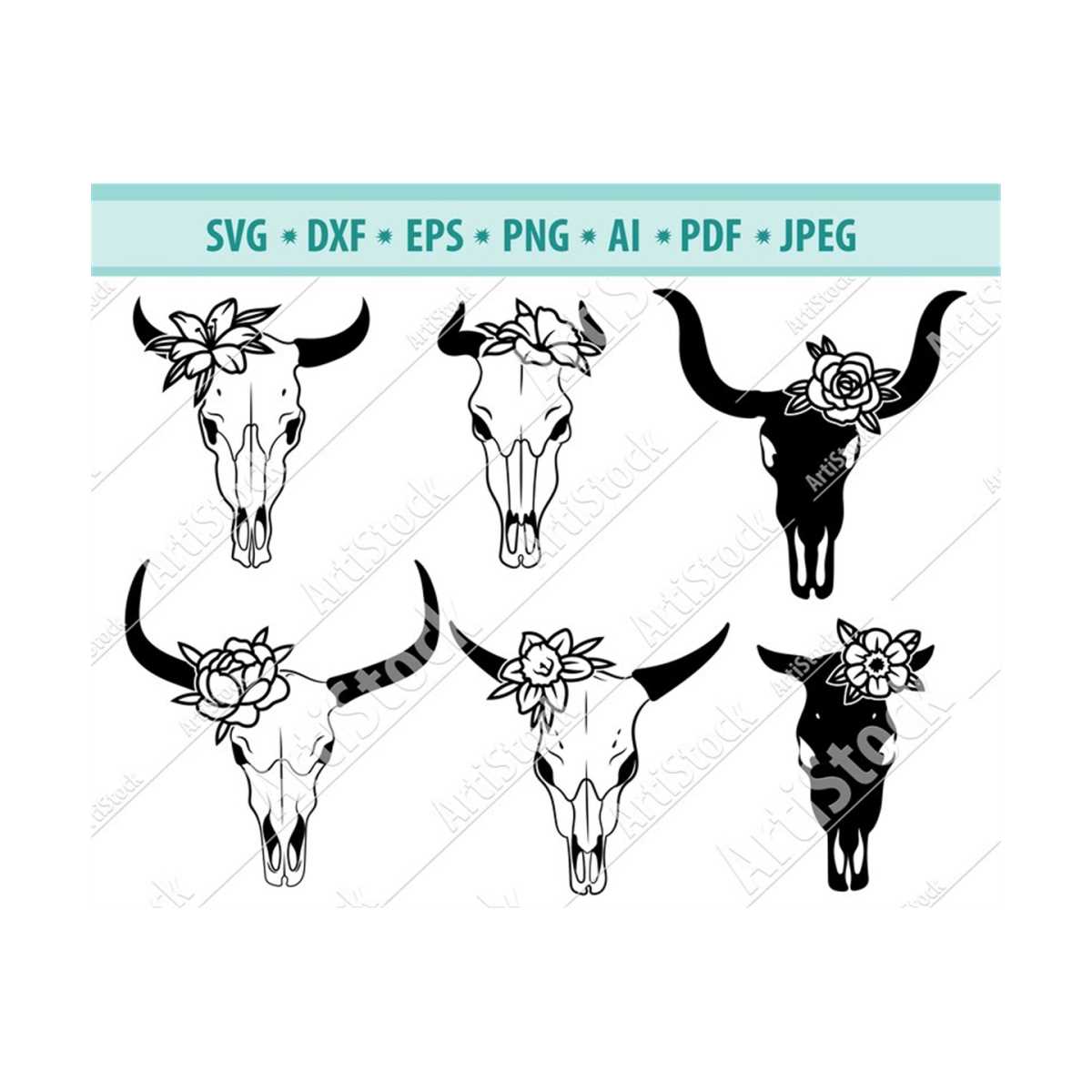 Animals skull with Flowers SVG file, Cow Skull Svg, Skull Fl - Inspire