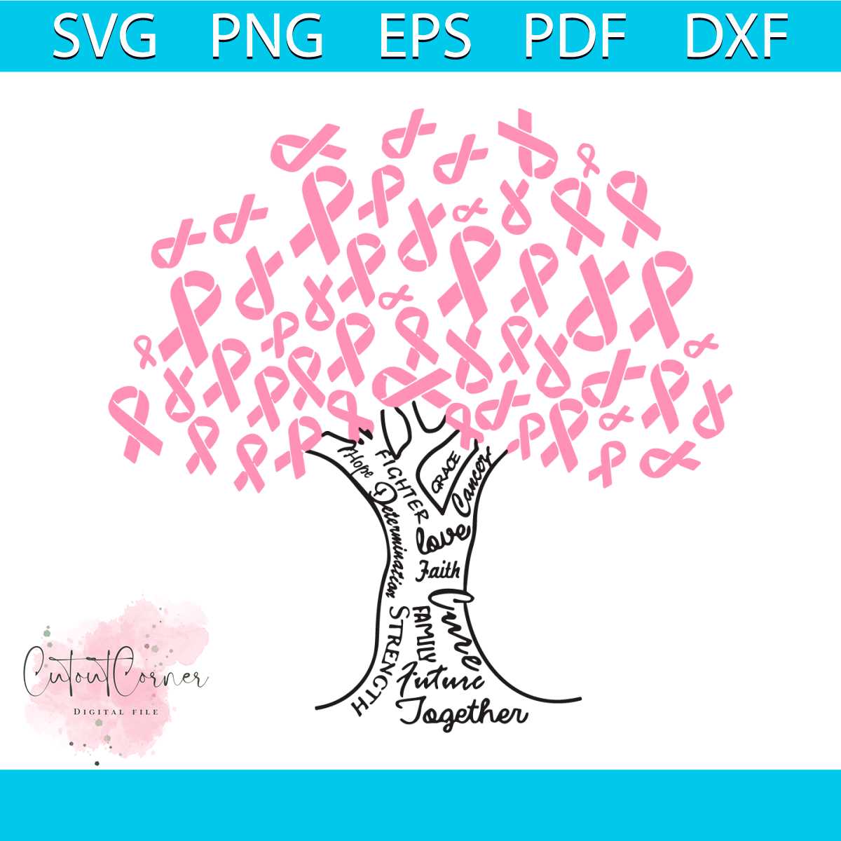 Pink Ribbon Tree Motivational Breast Cancer SVG Download | Inspire Uplift