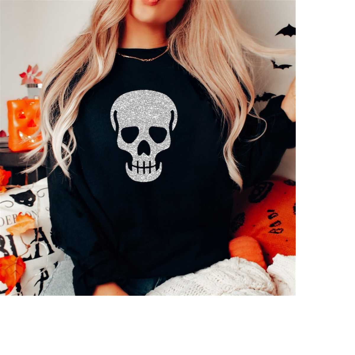 Skull Sweatshirt, Glitter Skull Sweatshirt, Skull Sweater, S | Inspire ...