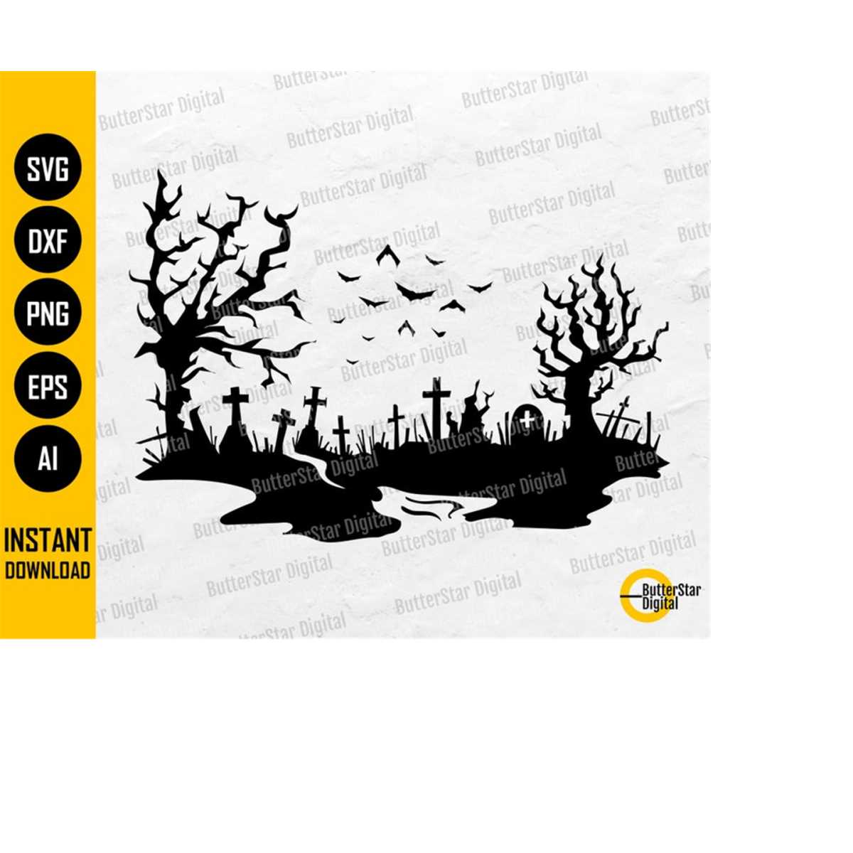 Graveyard Silhouette SVG | Spooky Forest SVG | Halloween Wal | Inspire ...