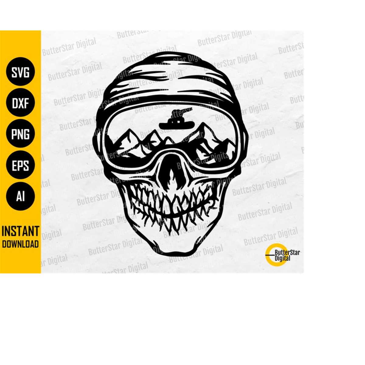 Skull With Snowboard Goggles SVG Snowboarding Scene SVG Inspire