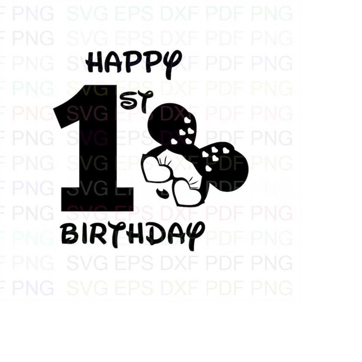 Minnie_Mouse_Happy_1st_Birthday_girl Outline Svg Dxf Eps Pdf - Inspire ...