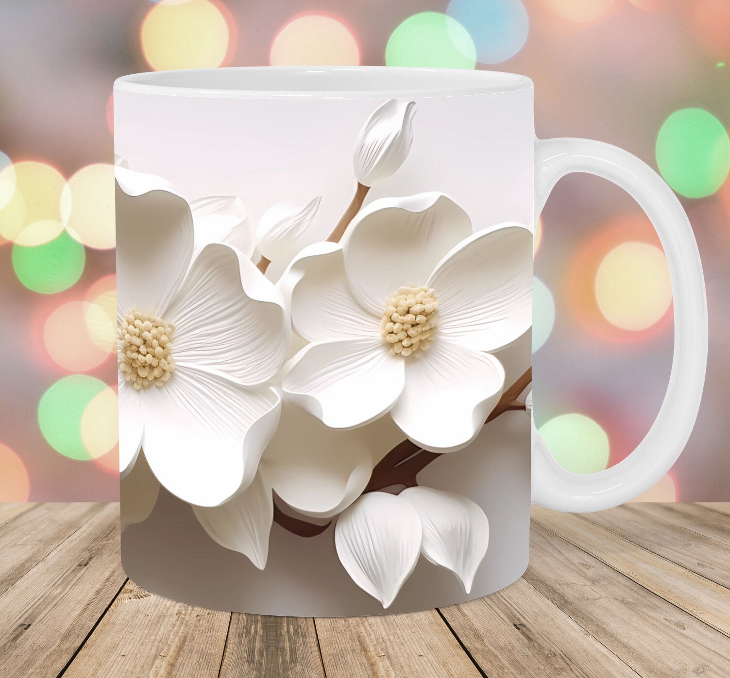 3D White Flowers Mug - Inspire Uplift