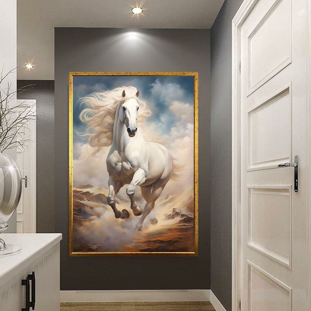 White Horse Canvas Wall Art,White Horses Canvas Art Print,Bi | Inspire ...