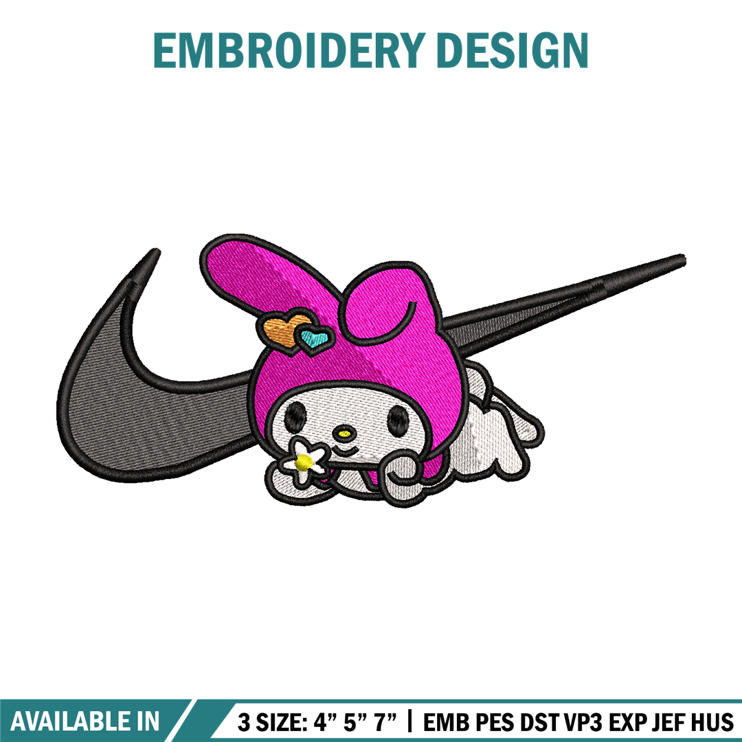 Kuromi Nike embroidery design, Hello kitty embroidery, Nike Inspire