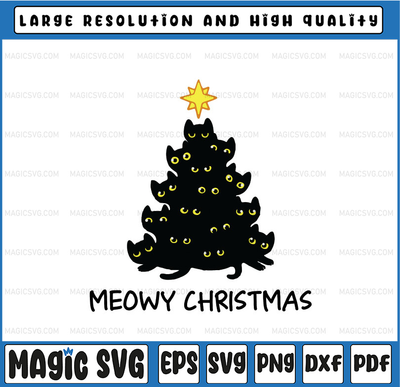 Meowy Christmas Black Cats Christmas Tree Svg png, Meowy Chr - Inspire ...