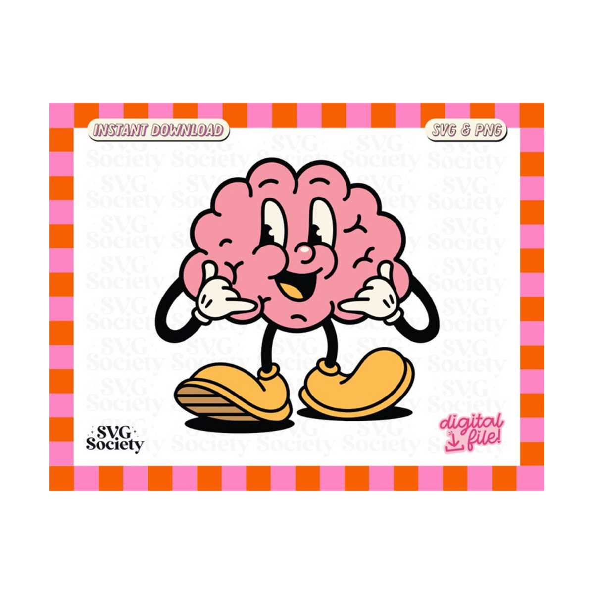 Cute and Cool Brain Retro Cartoon Character SVG PNG Mental H | Inspire ...