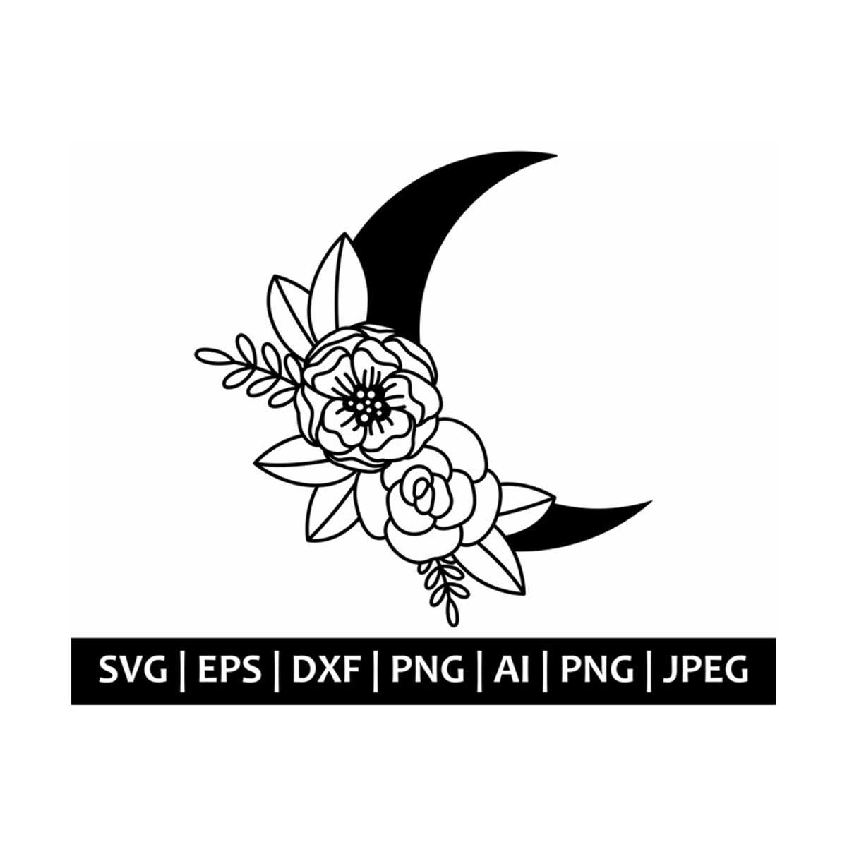 Floral Moon Svg, Flower Svg, Moon Svg, Half Moon Svg, Boho S Inspire