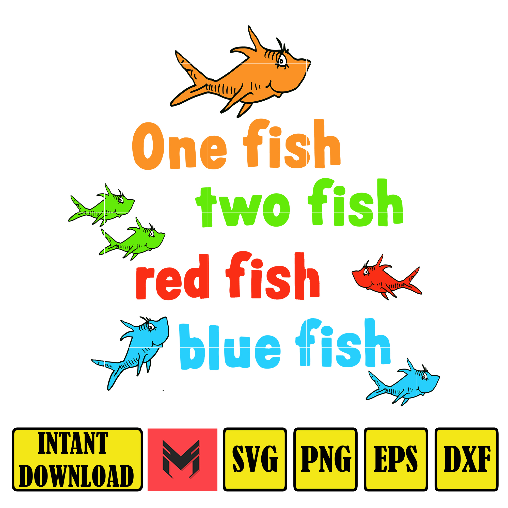 one fish two fish red fish blue fish png, Dr.Suess Svg, Dxf, - Inspire ...