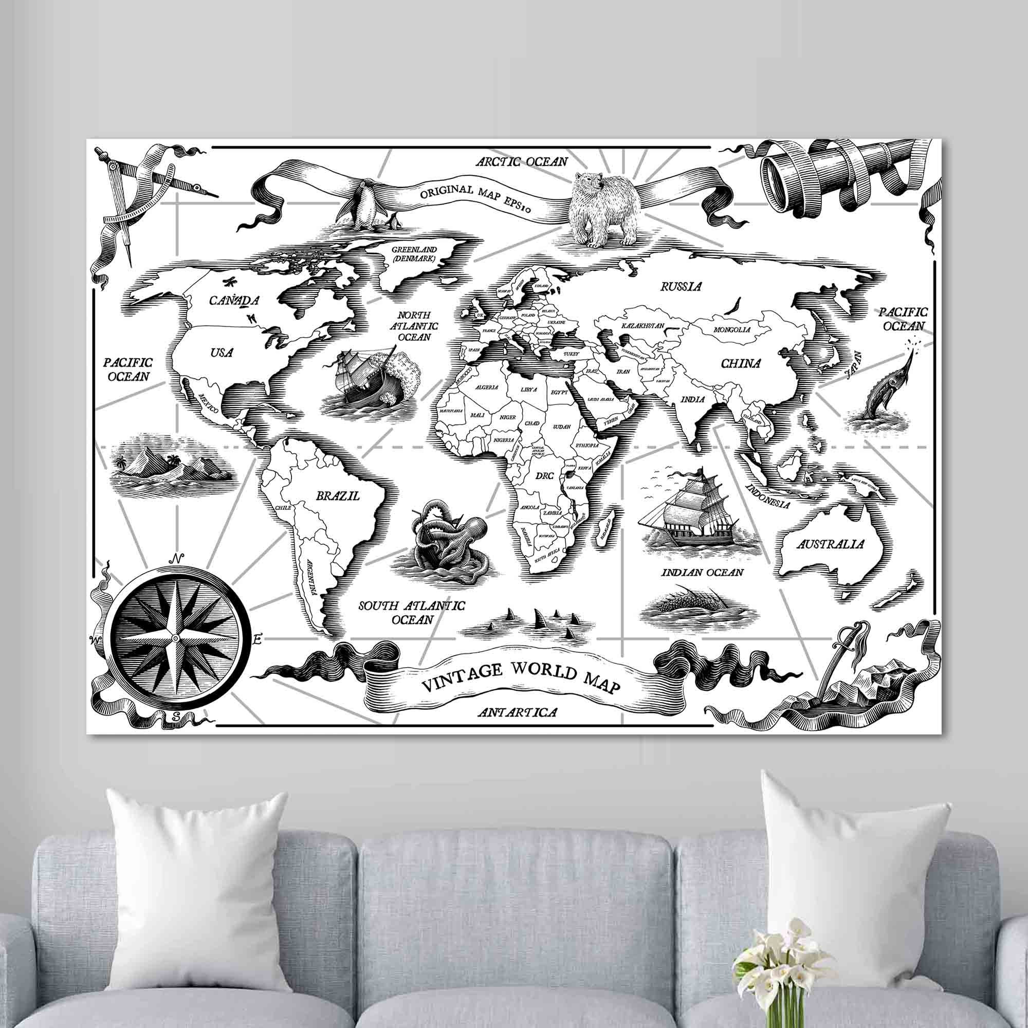 Wall art Old World Map, Old Map Canvas Art, Old World Map C - Inspire ...