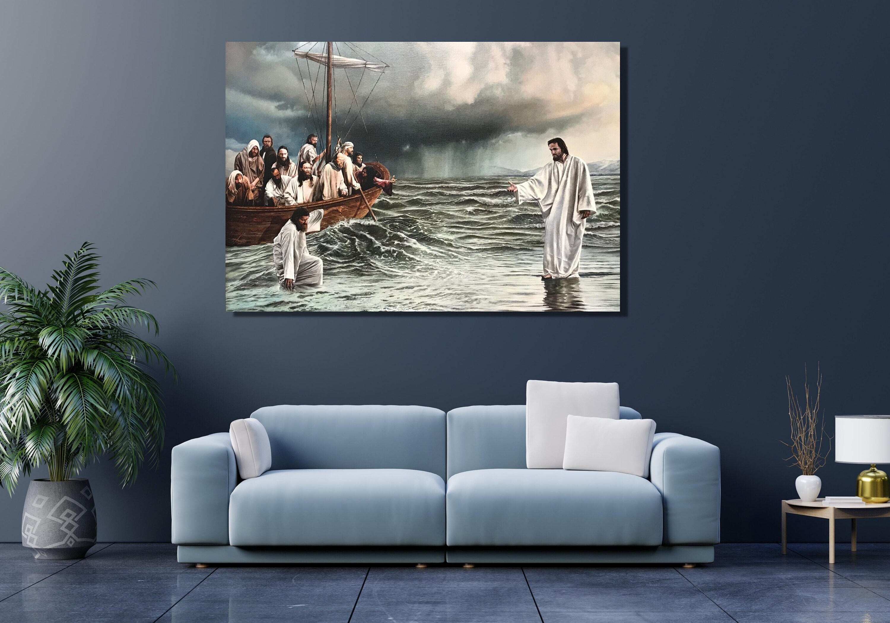 Jesus Christ Walking on Water Canvas Religious Canvas Wall A | Inspire ...