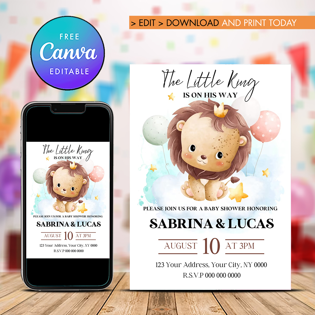 Lion King Baby Shower Invitation Template Canva Editable Ins Inspire