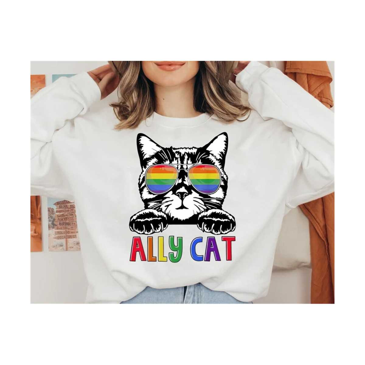 Ally Cat with Pride Cape Youth Sweatshirt Rainbow LGBTQ+ Support TS02