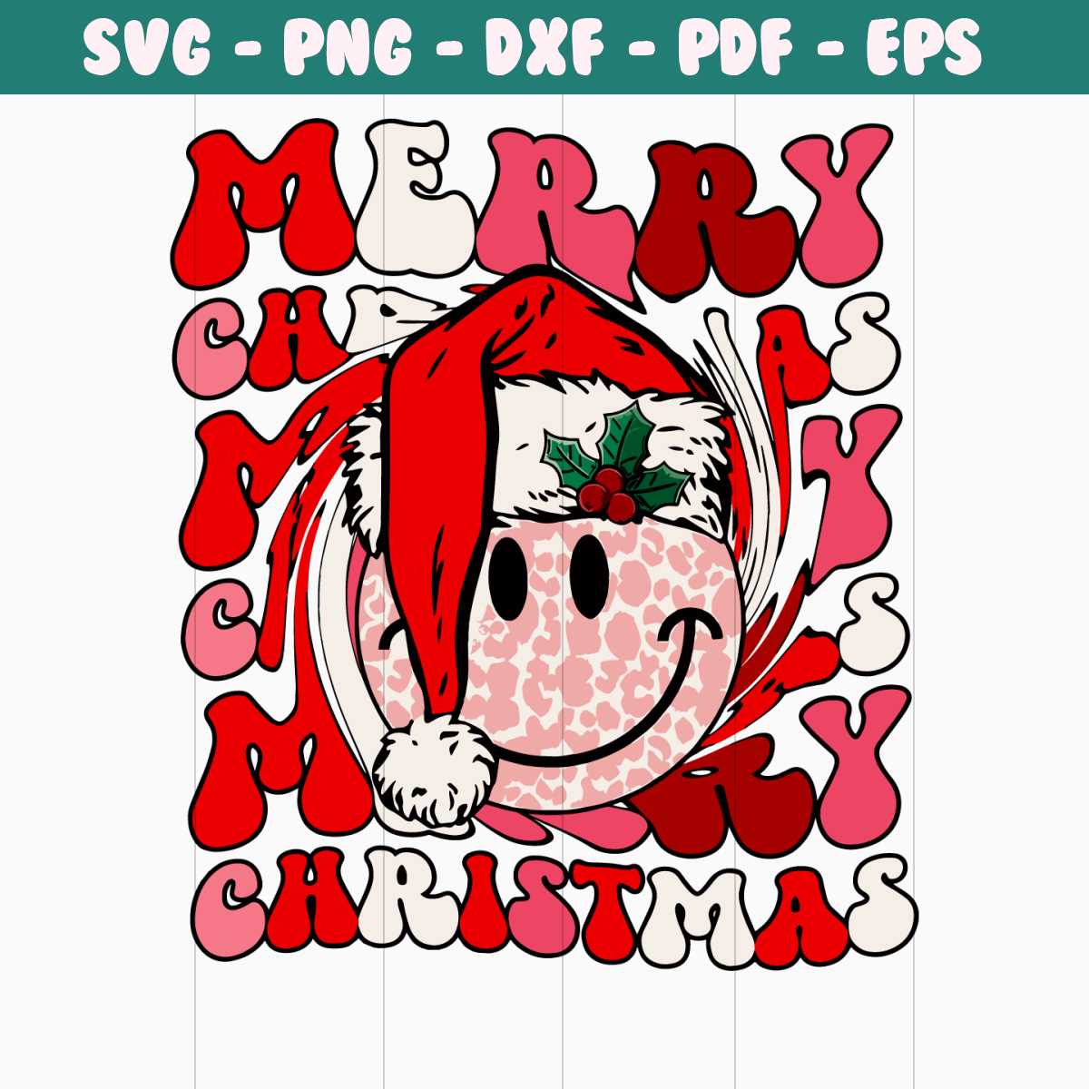 Retro Merry Christmas Smiley Face SVG Graphic Design File | Inspire Uplift