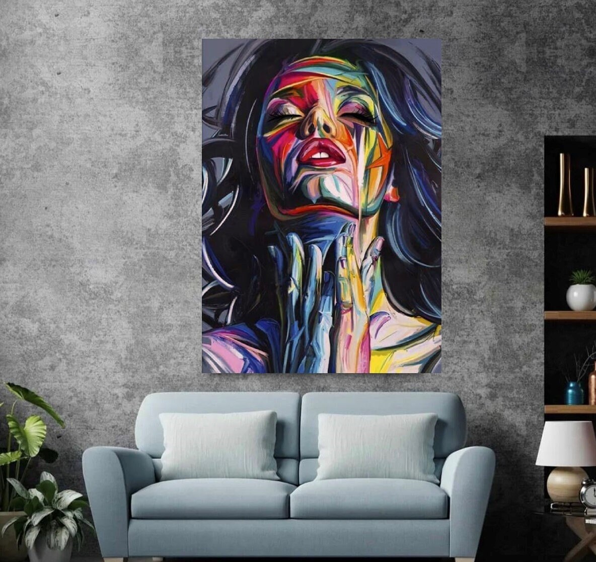 Colorful woman wall art Modern abstract red blue canvas wall | Inspire ...