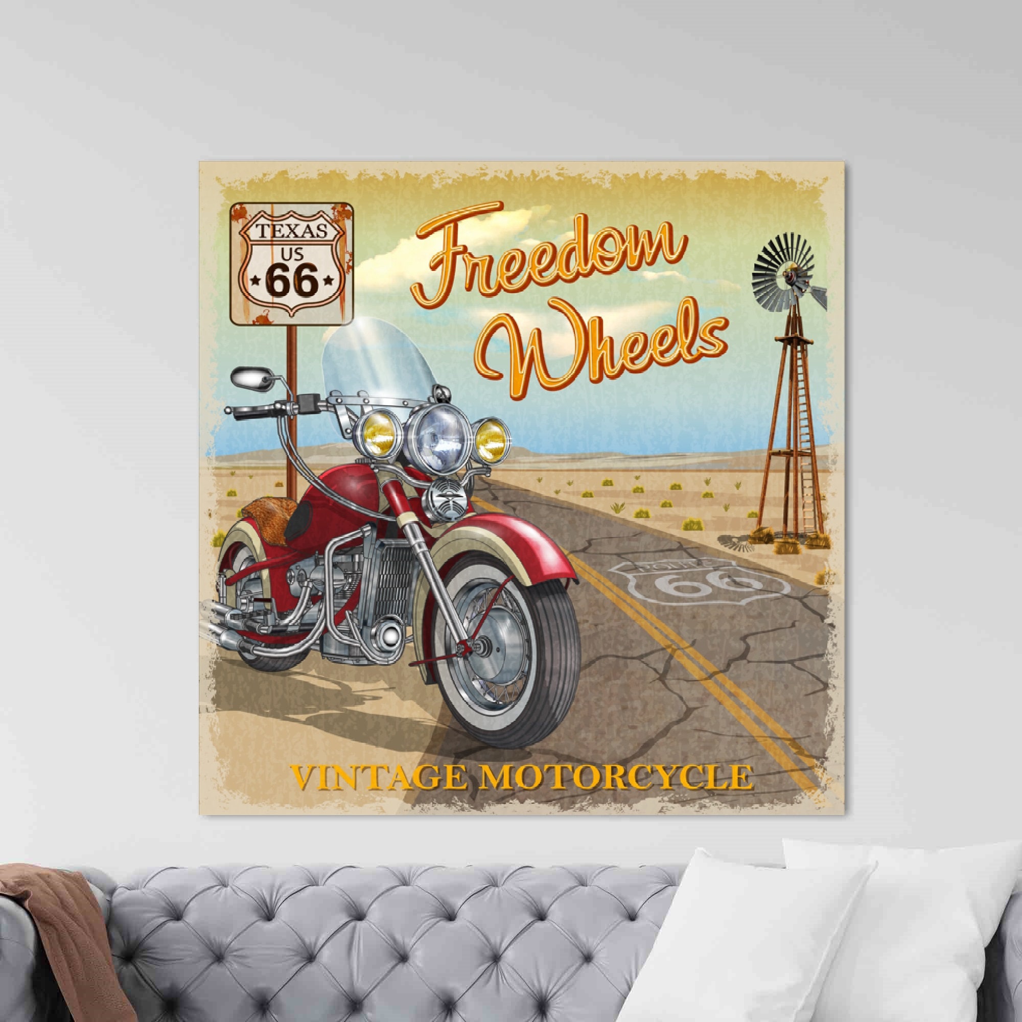 Vintage Route 66 Texas, Motorcycle Road Retro Canvas, Home W | Inspire ...