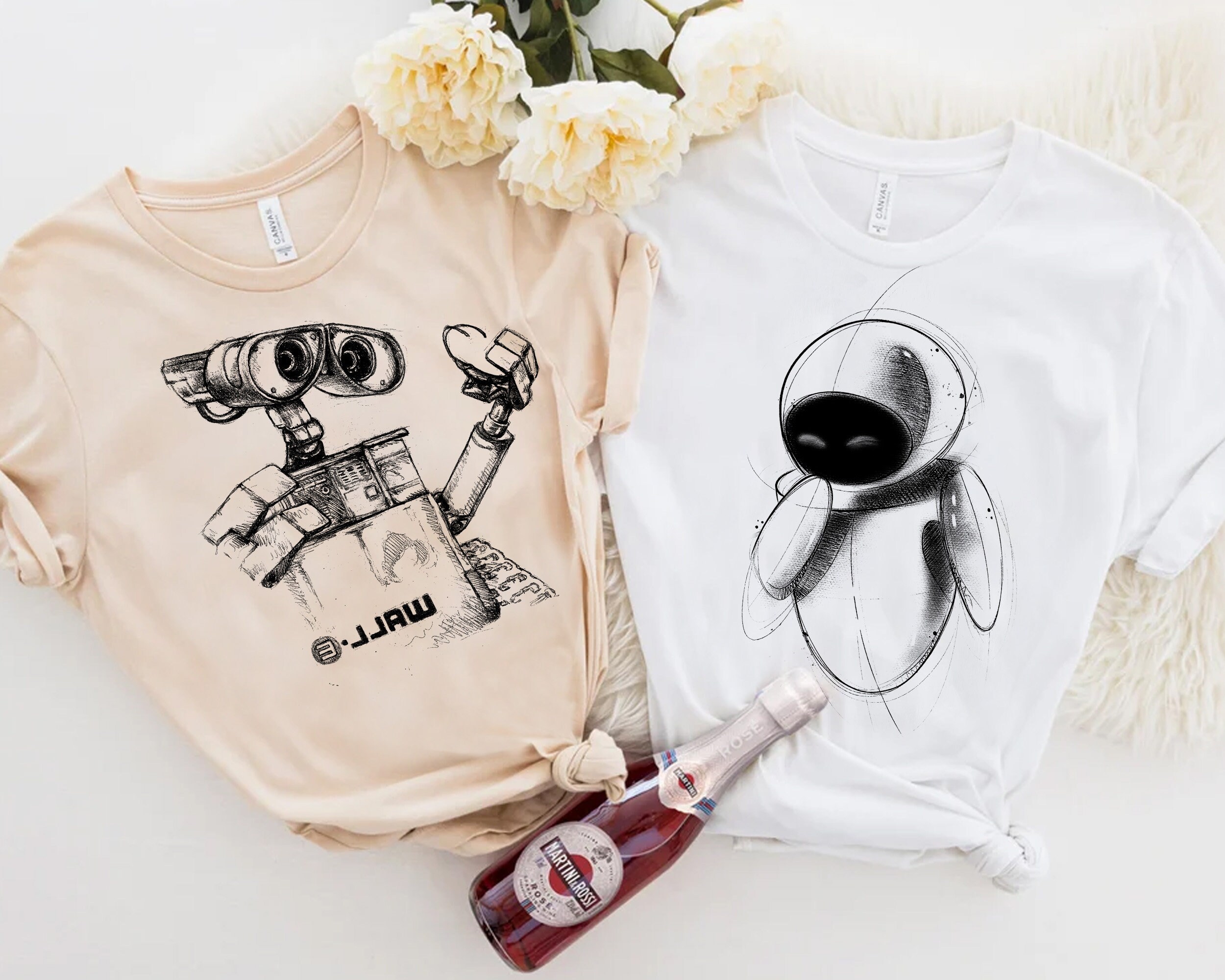 T-shirt Wall-E Et Eve Disney - Unisexe, Coton, Neuf Sans étiquettes, Style Rétro !