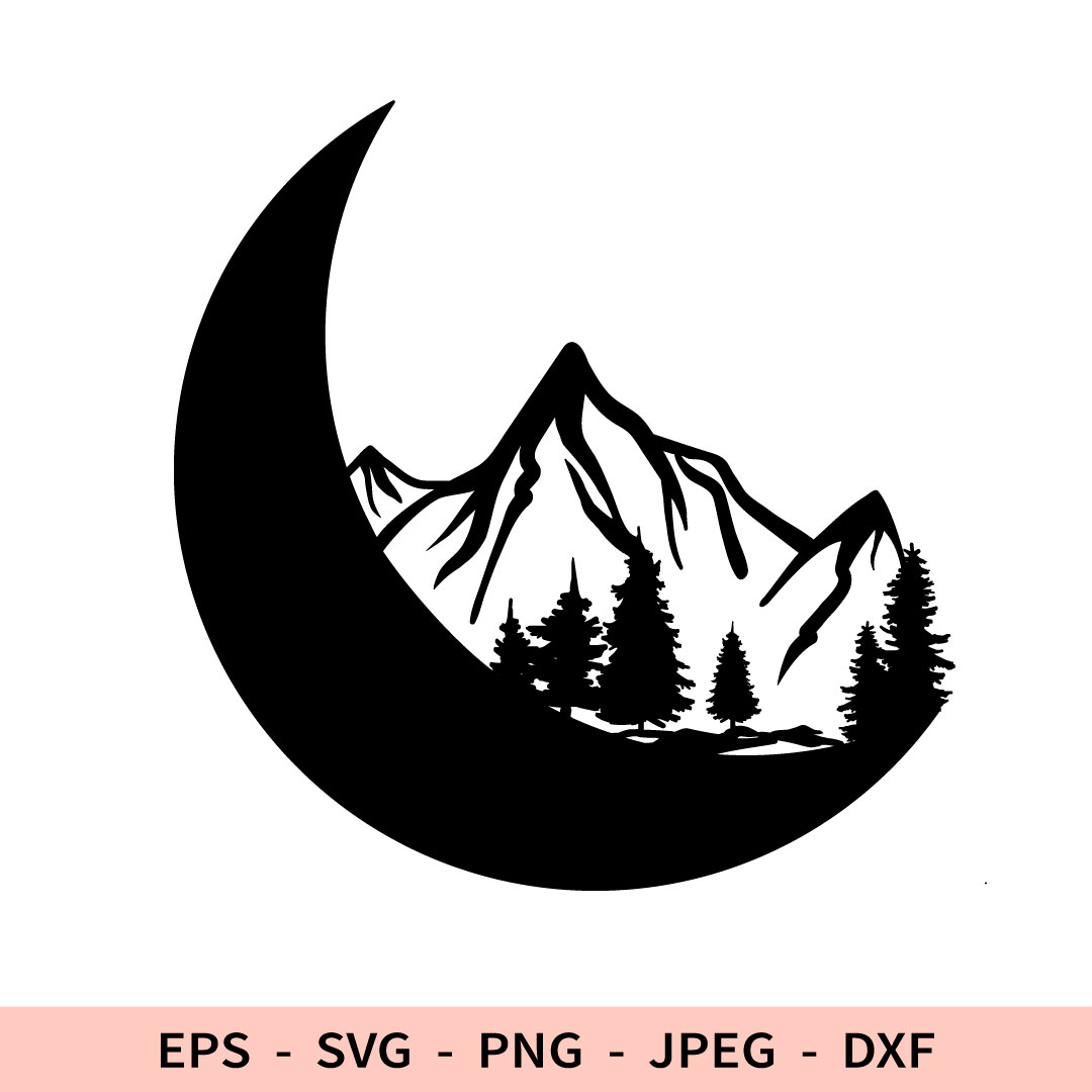 Moon and Mountains SVG Crescent Moon Landscape Dxf Hiking Sv - Inspire ...