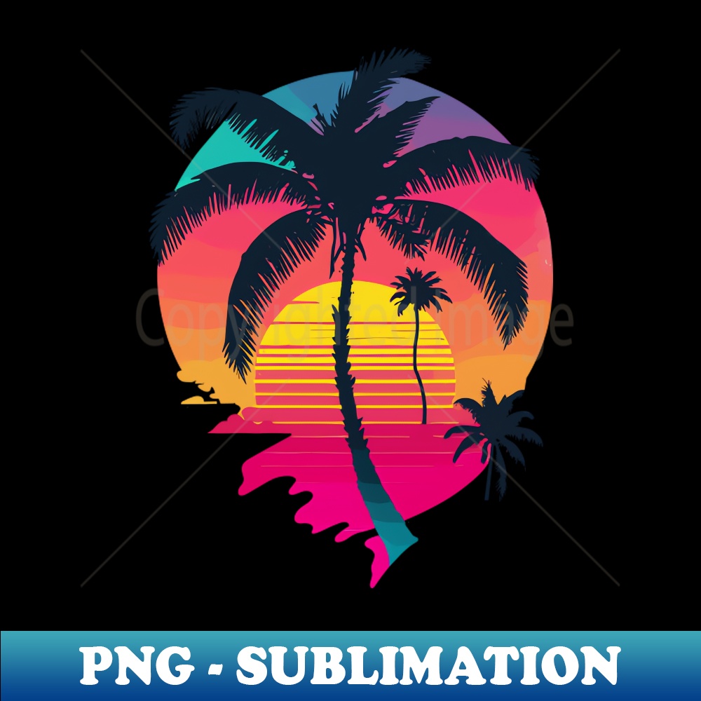 Synth Island Sunset Synthwave Aesthetic Palm Tree Silhouette Inspire