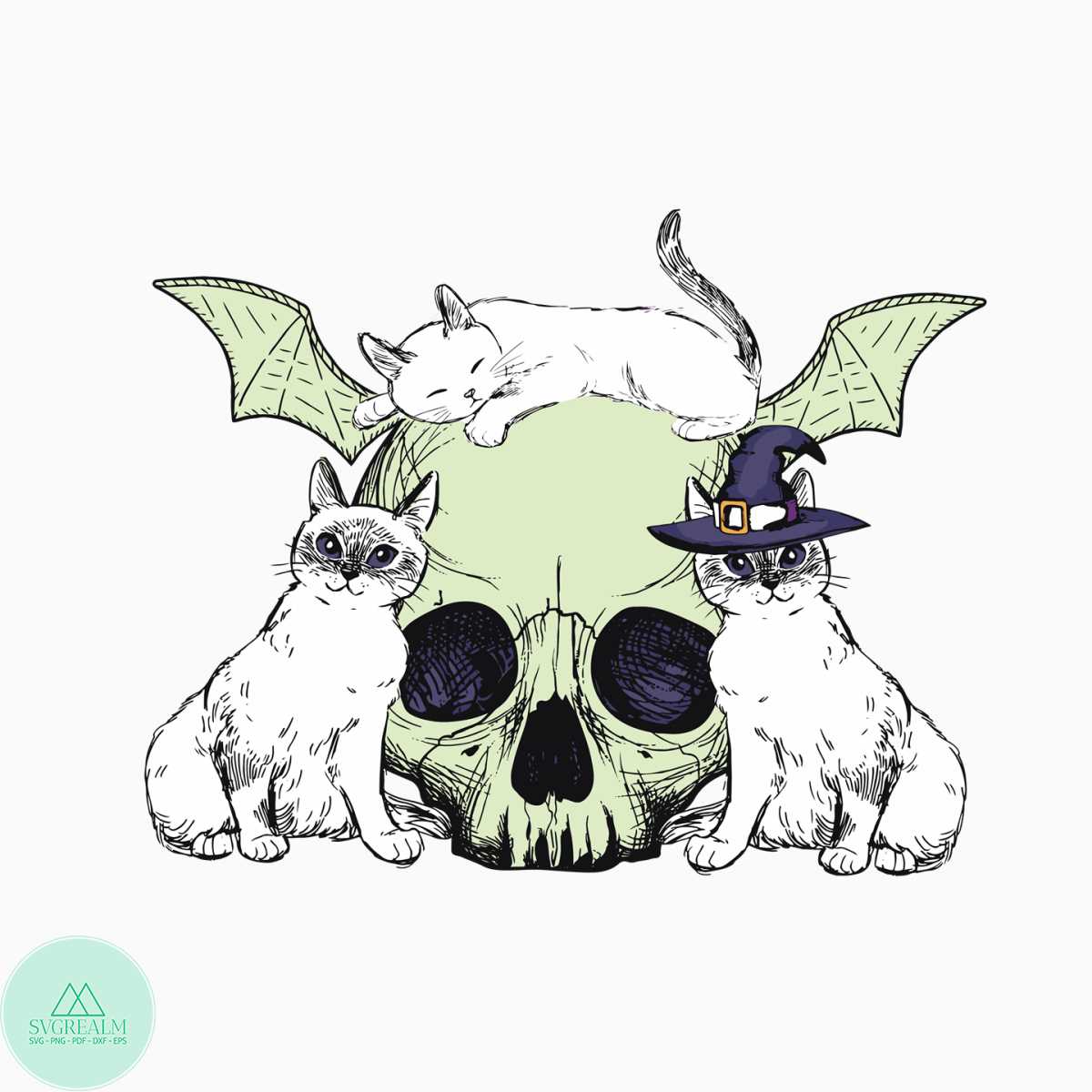 Mystic Cat Halloween Purple Cat And Skull SVG Graphic File | Inspire Uplift