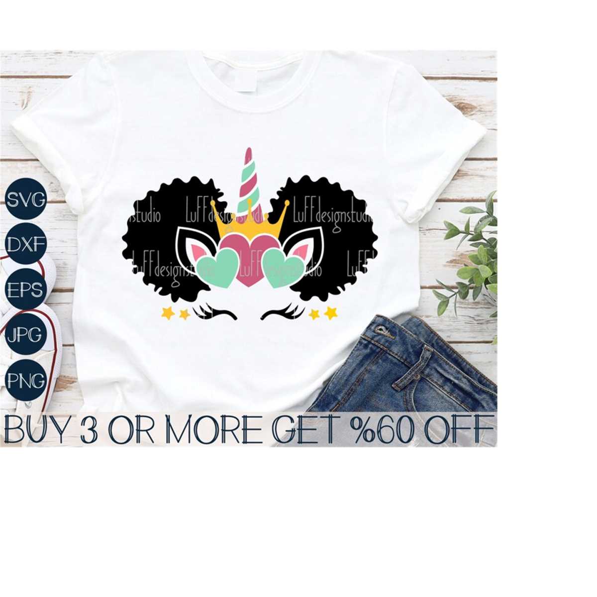 Afro Unicorn Face SVG, Black Girl Unicorn SVG, Princess, Bla Inspire