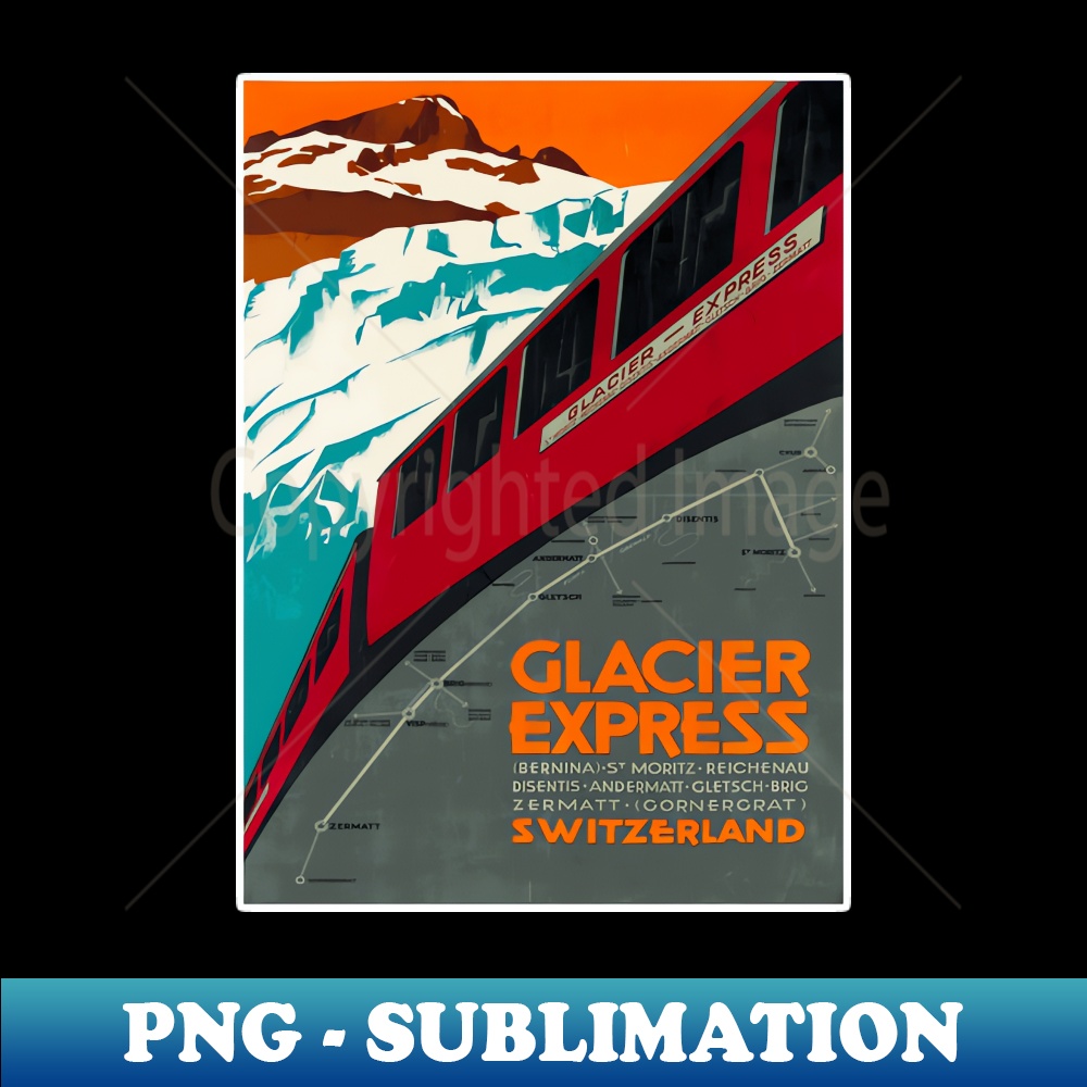 Glacier Express Vintage Swiss Railway Travel Poster PNG Inspire