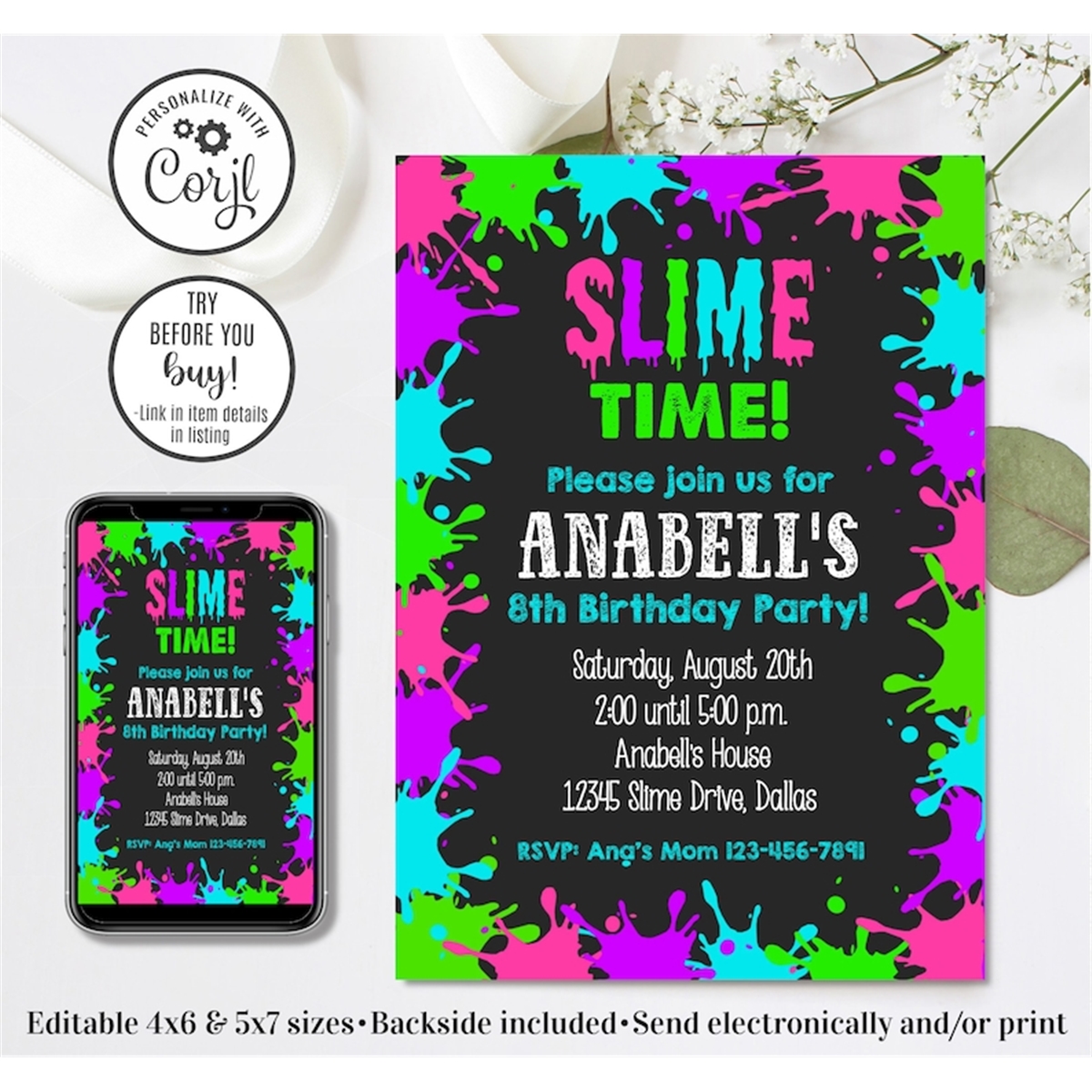 Editable Slime Invitation, Slime Birthday Invitation, Scienc | Inspire ...