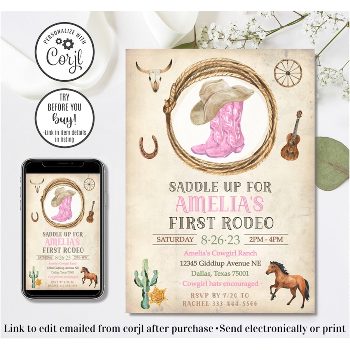 Editable Cowgirl Birthday Invitation Cowgirl Invitation Fi Inspire
