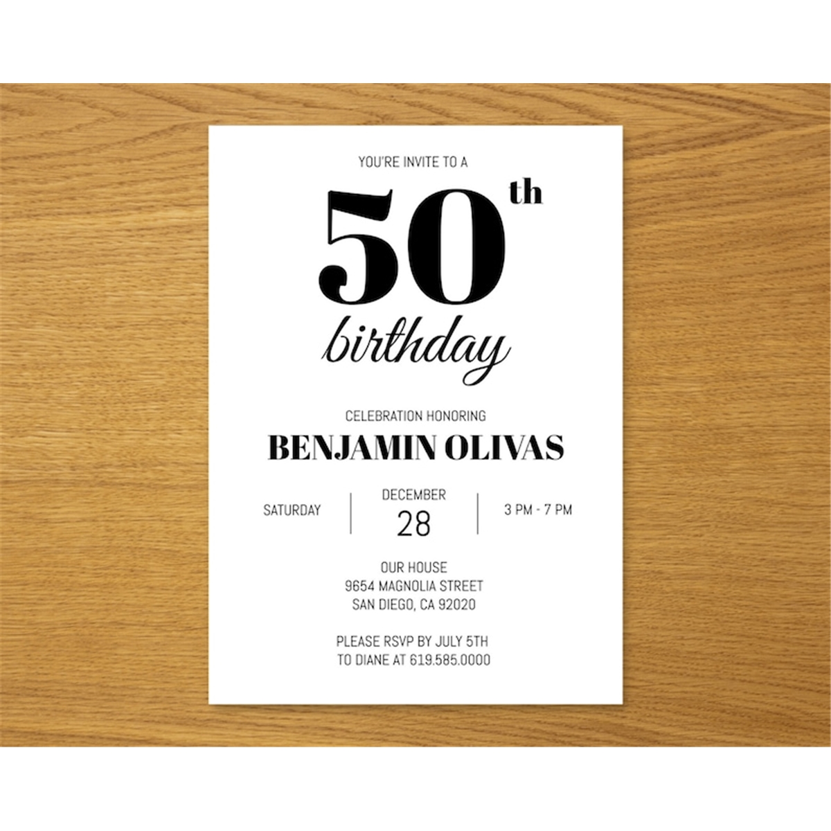 Simple Black and White Birthday Invitation, ANY AGE, Instant - Inspire ...