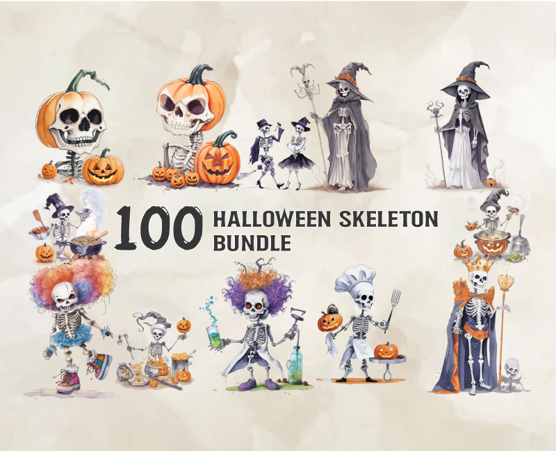 100 Halloween Skeleton Bundle, Halloween Svg, Cute Halloween - Inspire