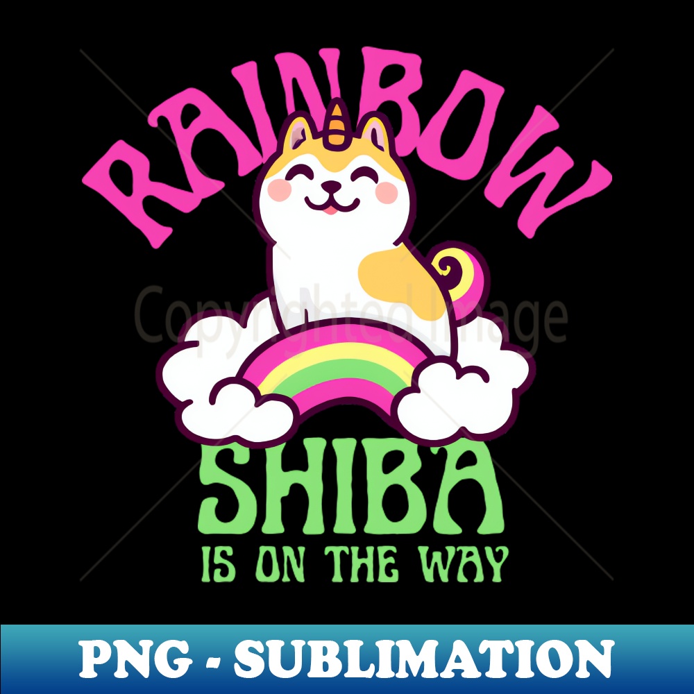 Shiba Inu Unicorn Kawaii Illustration With Rainbow And Cloud Inspire