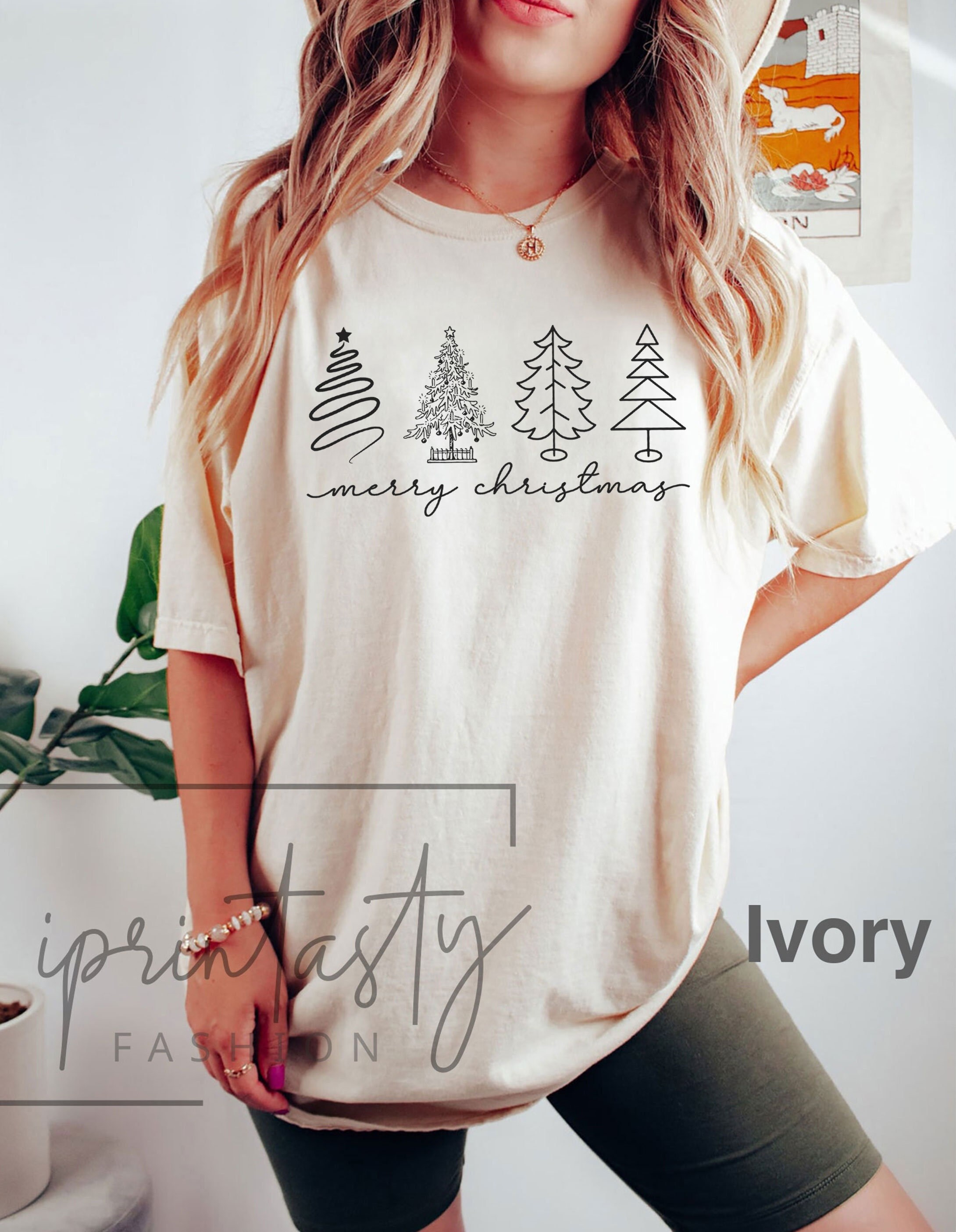 Christmas Tree Print Tee and Pants Lounge Set main image 1