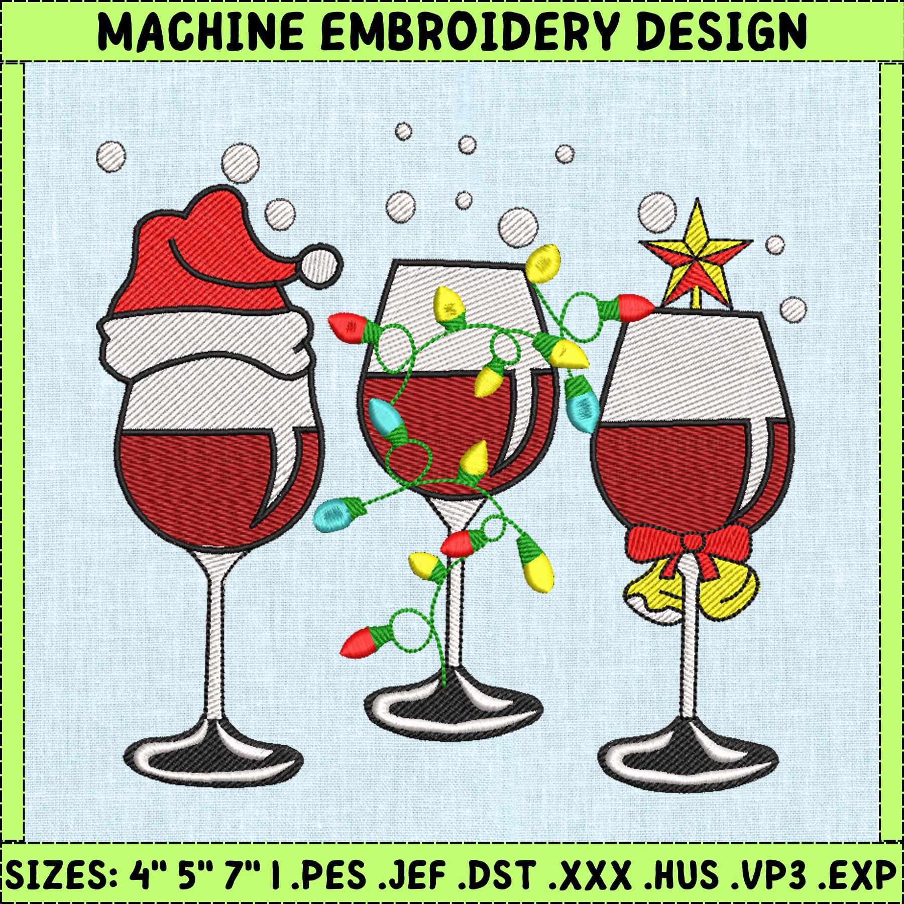 Christmas Wine Glass Embroidery, Santa Wine Embroidery, Chri Inspire