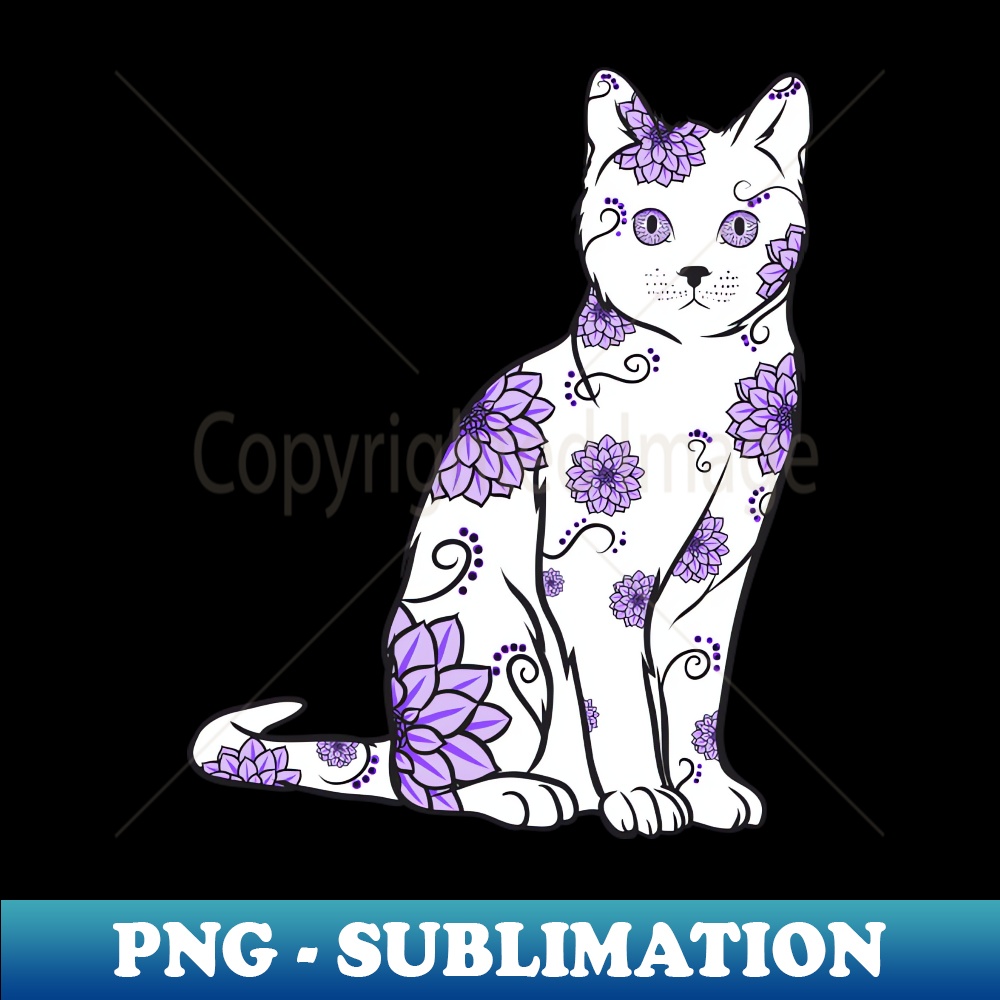 Purple Floral Cat PNG Transparent Sublimation Design Unl Inspire