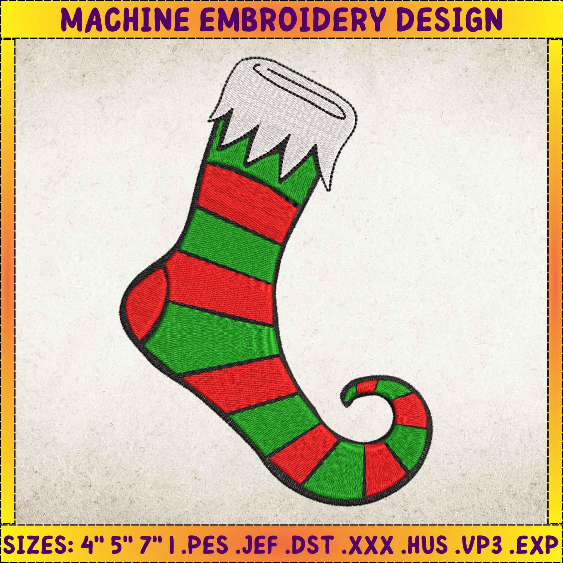 Elf Sock Embroidery Designs, Christmas Embroidery Designs, M Inspire