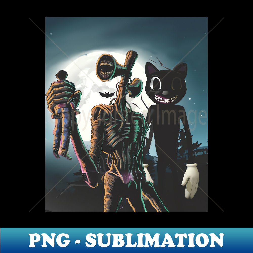 Cartoon Cat and Siren Head Creepy Horror Character Torn png